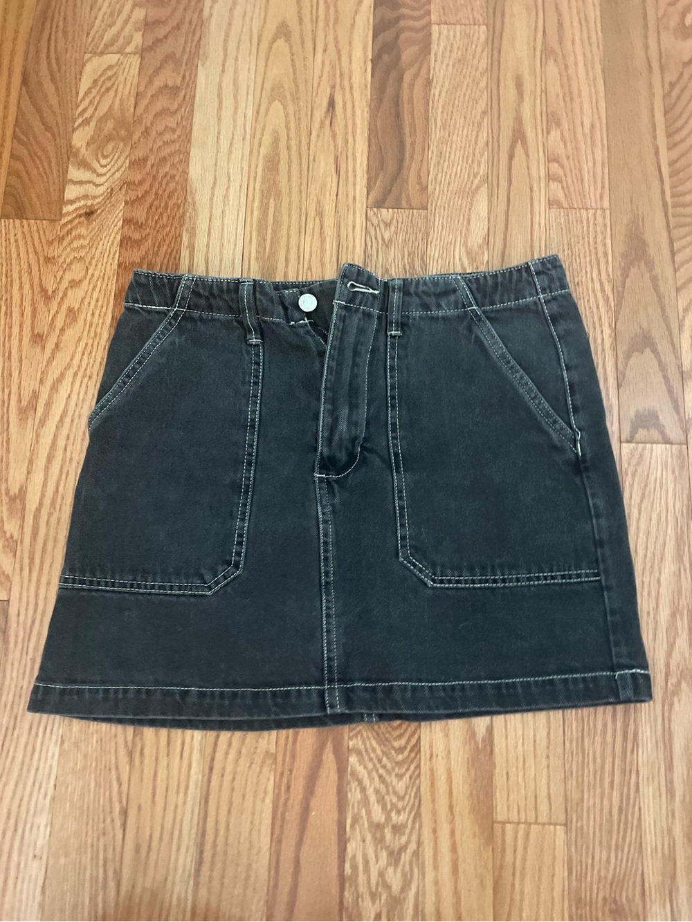 Forever 21 Washed Black Denim Mini Skirt with Patch Pockets